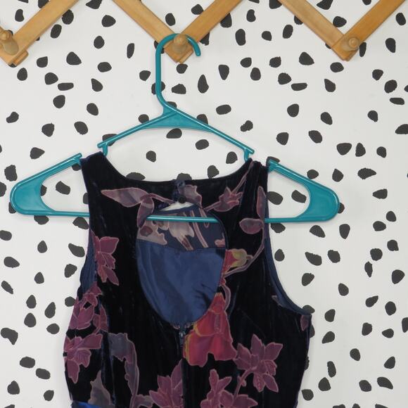 Rare Editions Navy Velvet Floral Print Sleeveless Girls Dress - Picture 4 of 6